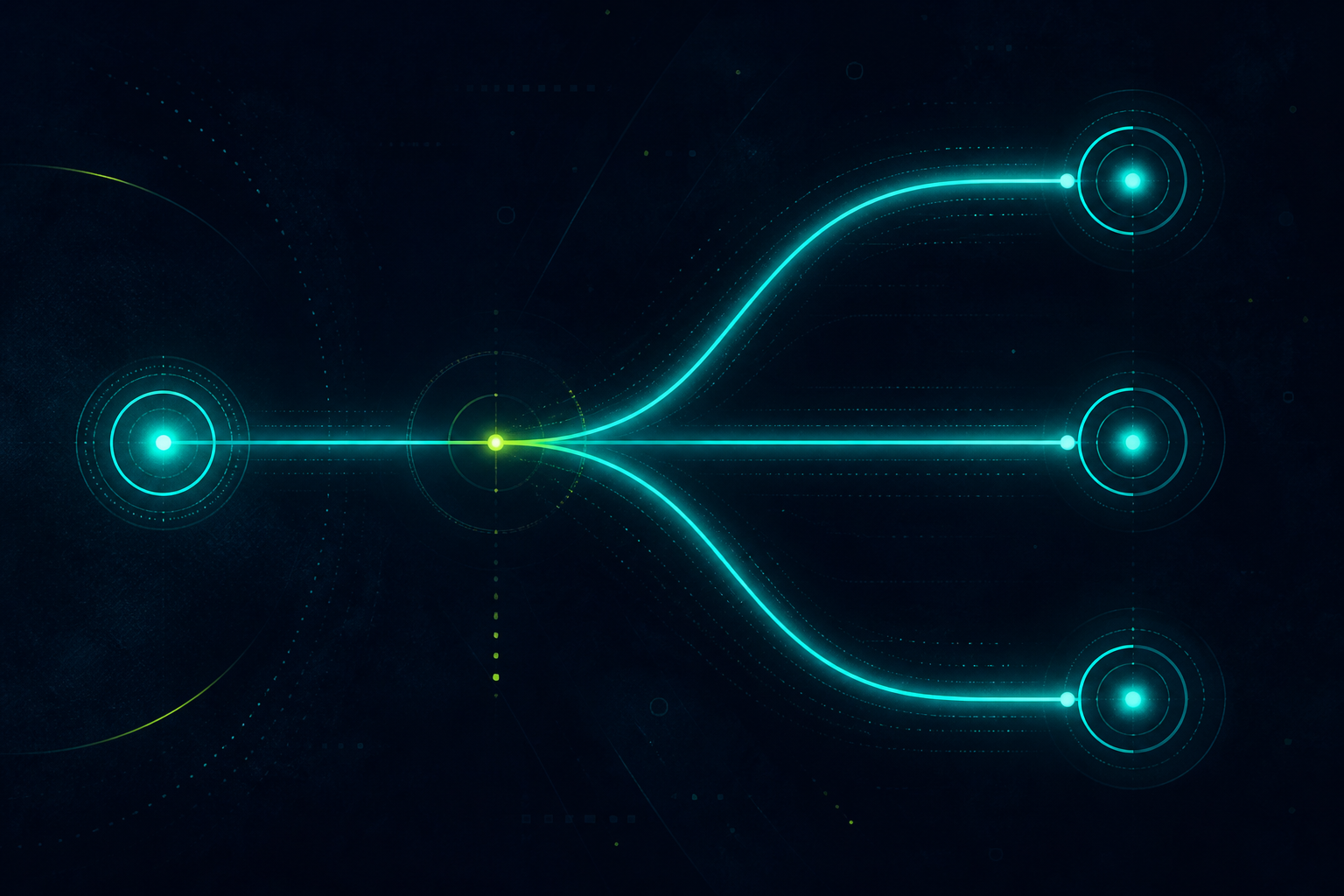 One inbound lead splitting to three owner nodes on a dark teal graphic — small-team lead routing