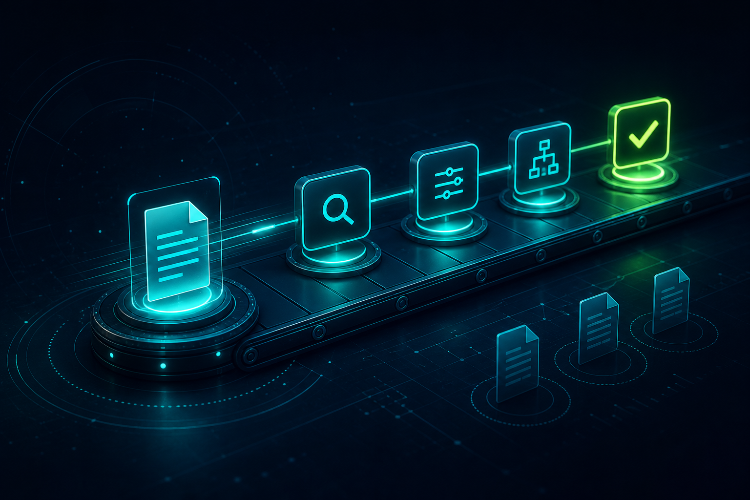 Quote document moving through follow-up steps on a dark teal graphic — wholesale quote automation